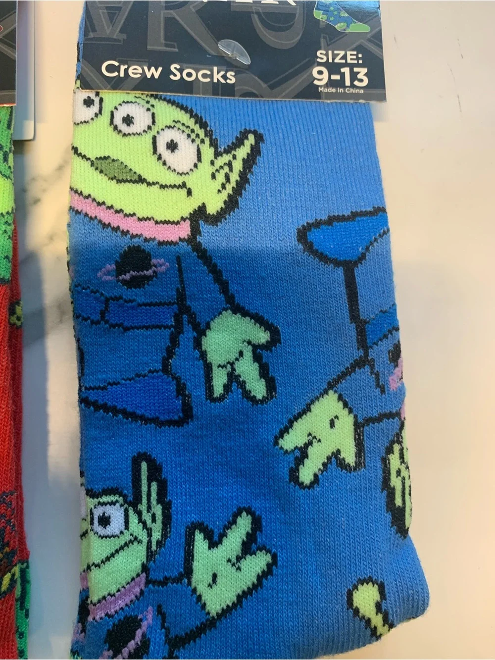 Toy Story Crew Socks - Red Dino Slinky Dog & Blue Alien Designs (Size 9-13)